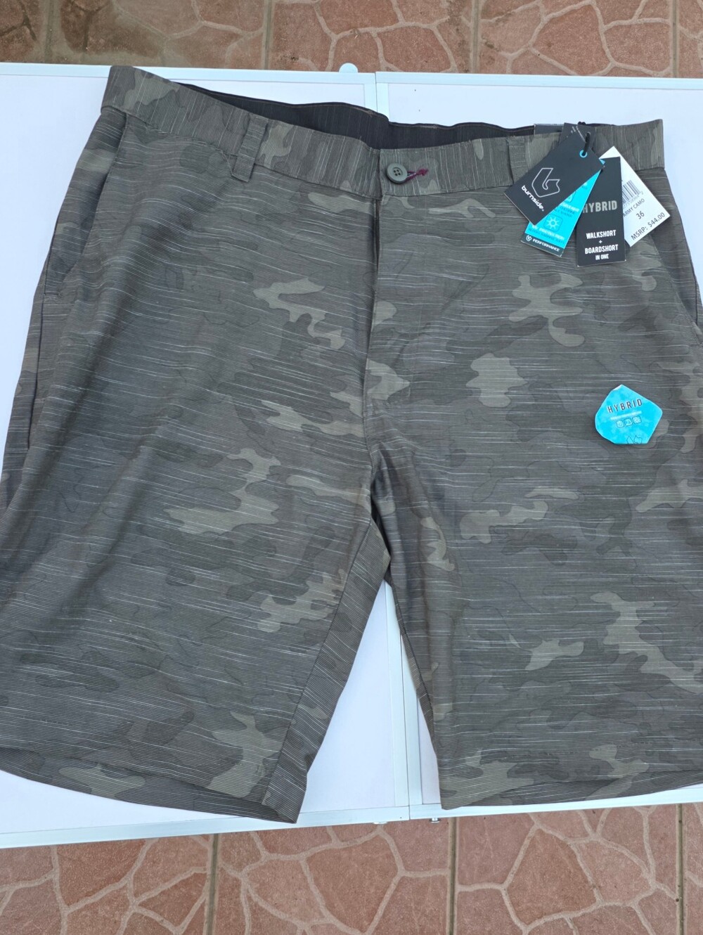 Men's Burnside Camouflage Army Hybrid Shorts Size 36 Green Vintage